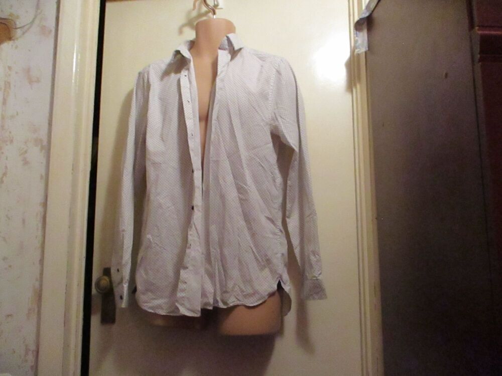 Burton Menswear Size 16.5" L - White Long Sleeved Shirt with Shaped Polkadots