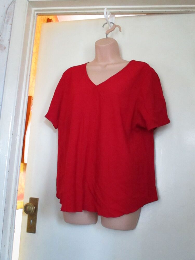 Unknown Brand - Red Chiffon Ladies Top - Unknown Size Guesstimate 18