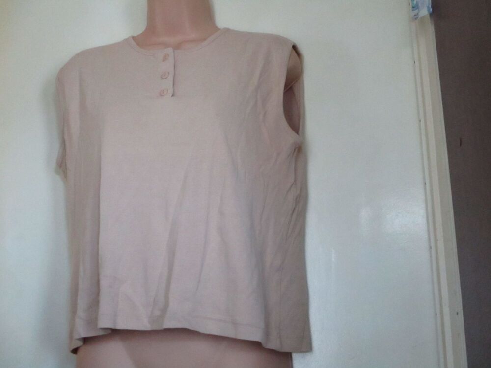 Unknown Brand - Vintage Vest Top - Ladies - Stone Coloured - Size Unknown Guesstimate 14