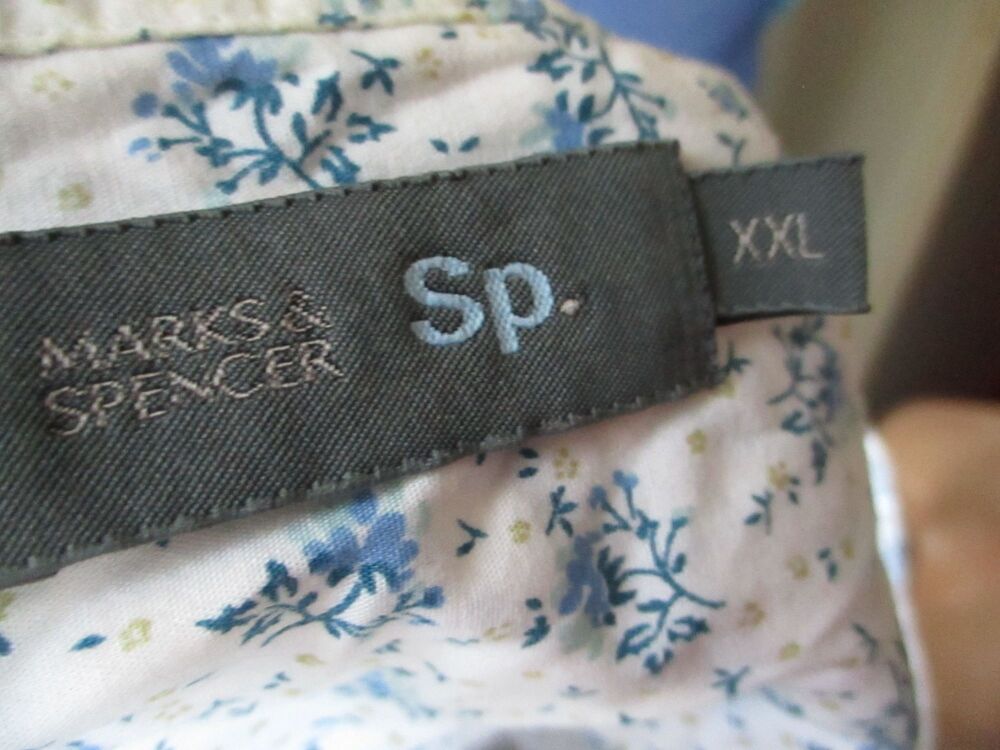 Marks & Spencer Size XXL White & Floral Blue Cotton Shirt