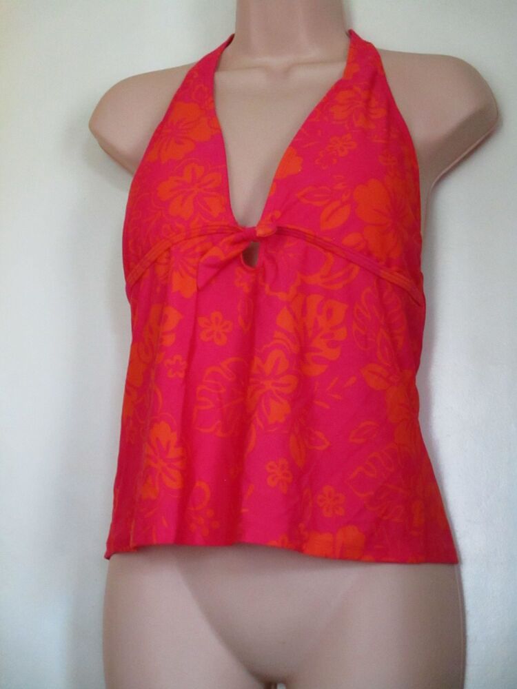 Evie Beachlife Size 18 Swimwear Halter Top - Pink Orange Vibrant
