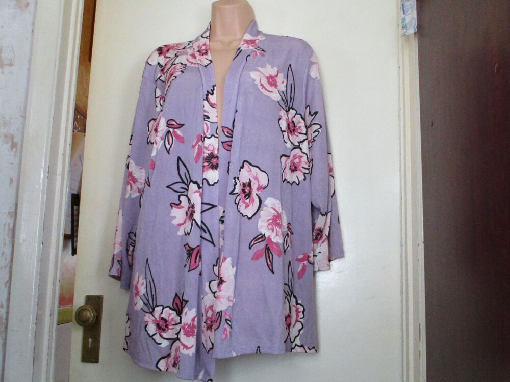 Julipa - Pale Violet with White Pink Flowers - Size 30 Evening Ladies Top Cardigan Over-Jacket