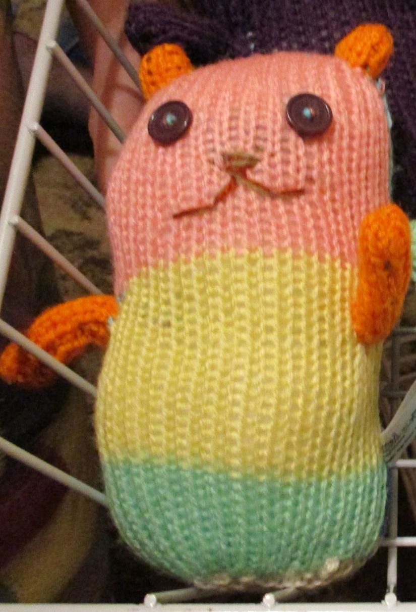 Rainbow Striped - Orange Features (Ear/Paw) Knitted Midi Kitten Cat Soft To