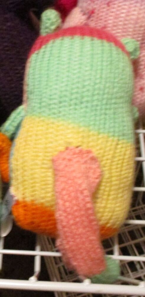 (*)Rainbow Striped - Mint Green Features (Ear/Paw) Knitted Midi Kitten Cat Soft Toy