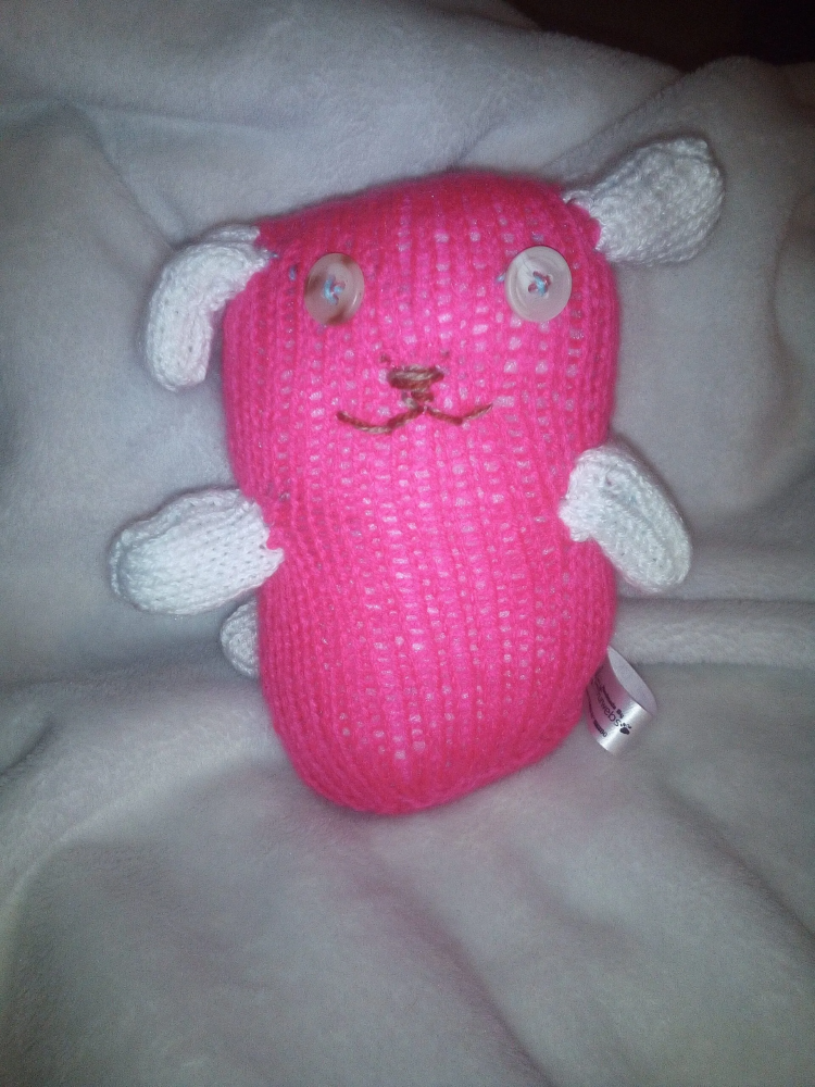 (*)Hot Pink Midi Dog Puppy with Embroidered Eyes and White Ears/Paws