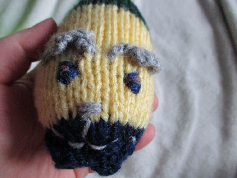 Baby Hamster - Green Yellow & Dark Blue Body & Face - Grey Blue Features -  Knitted Soft Toy