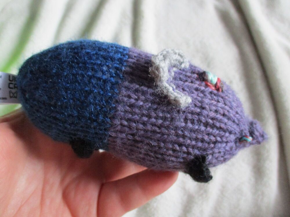 (*)Baby Hamster - Purple & Dark Blue Body & Face - Grey Mint Black Features -  Knitted Soft Toy[CMS23]