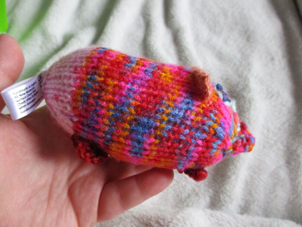 Baby Hamster - Brights with Pink Mottled Body - Mint Blue Red Orange Features -  Knitted Soft Toy