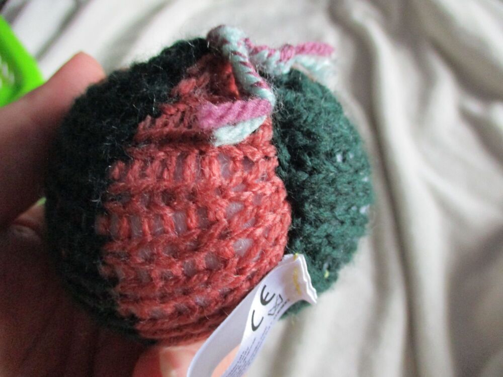 (*)Sweet Brown and Dark Green Poppop Ball - Mint Purple Roots - Grey Black Features -  Knitted Soft Toy