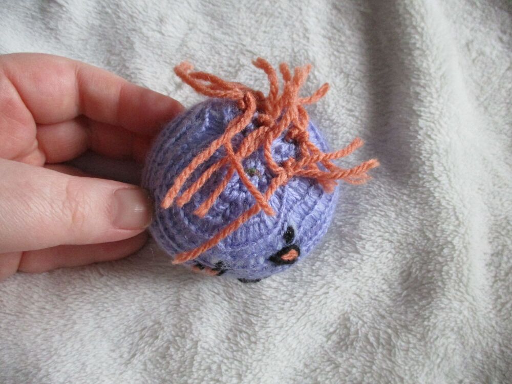 Lavender Poppop Ball - Orange Roots - Orange Black Features -  Knitted Soft Toy