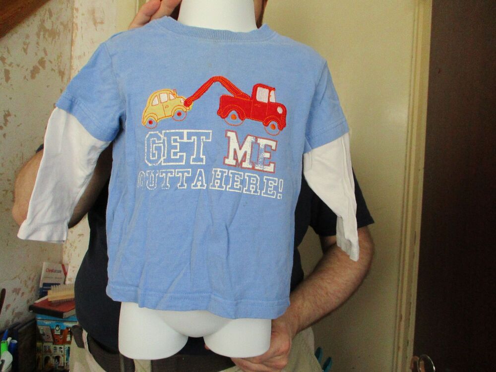 Cherokee Size 12-18 months - Blue White Long Sleeve Top with Rescue Truck Detail