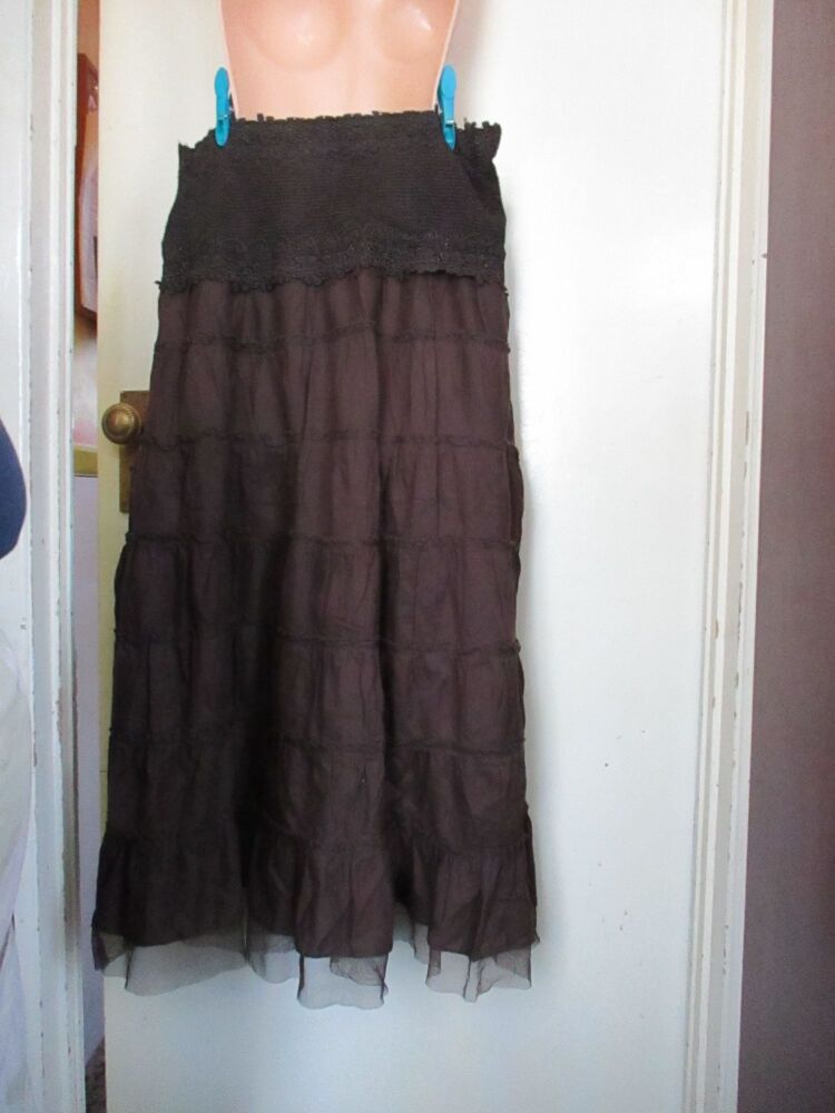Choklate est Size 12 Brown Skirt / Dress? with Patterned Detail - Needs TLC and Repair.