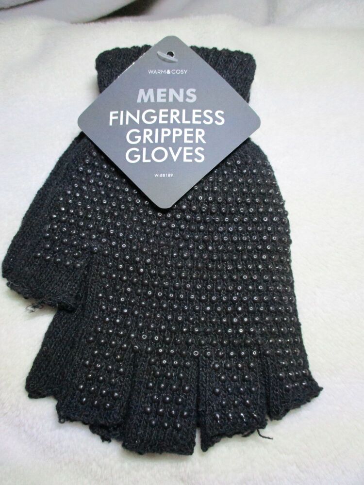 Black Mens Fingerless Gripper Gloves