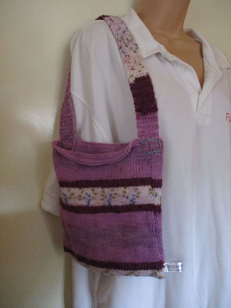 Purple Floral Patterned Knitted Bag. Knitted By KittyMumma