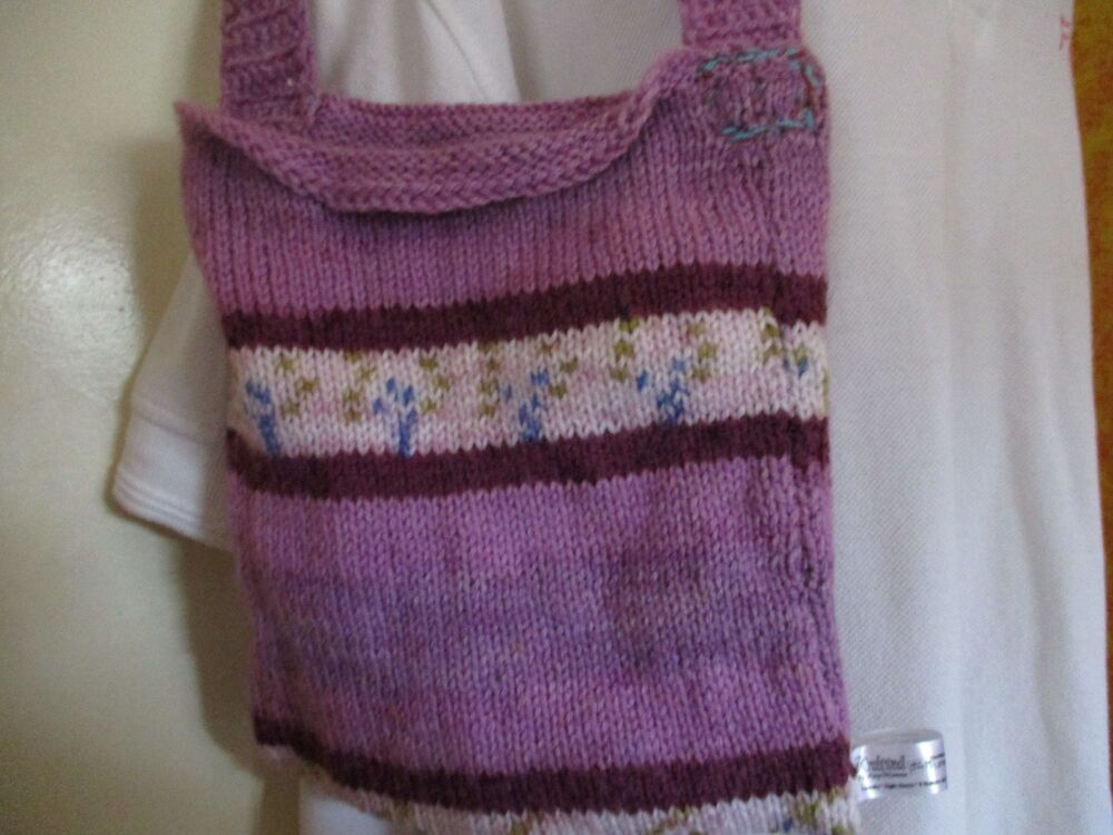 Purple Floral Patterned Knitted Bag. Knitted By KittyMumma