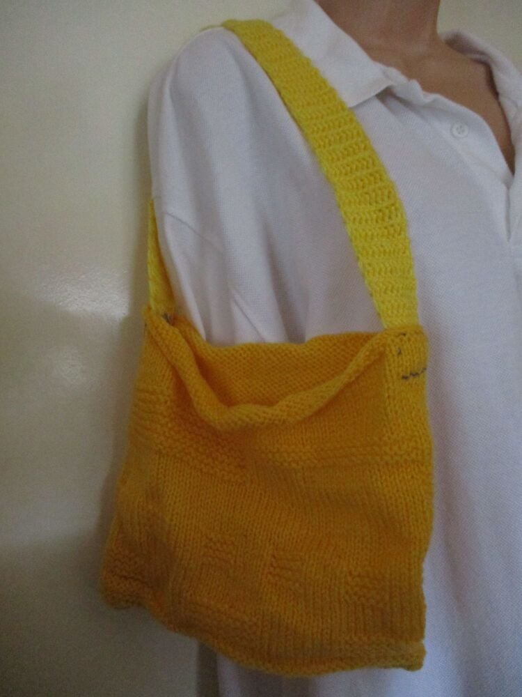 Darker Yellow 2 Tone Patterned Knitted Bag. Knitted By KittyMumma