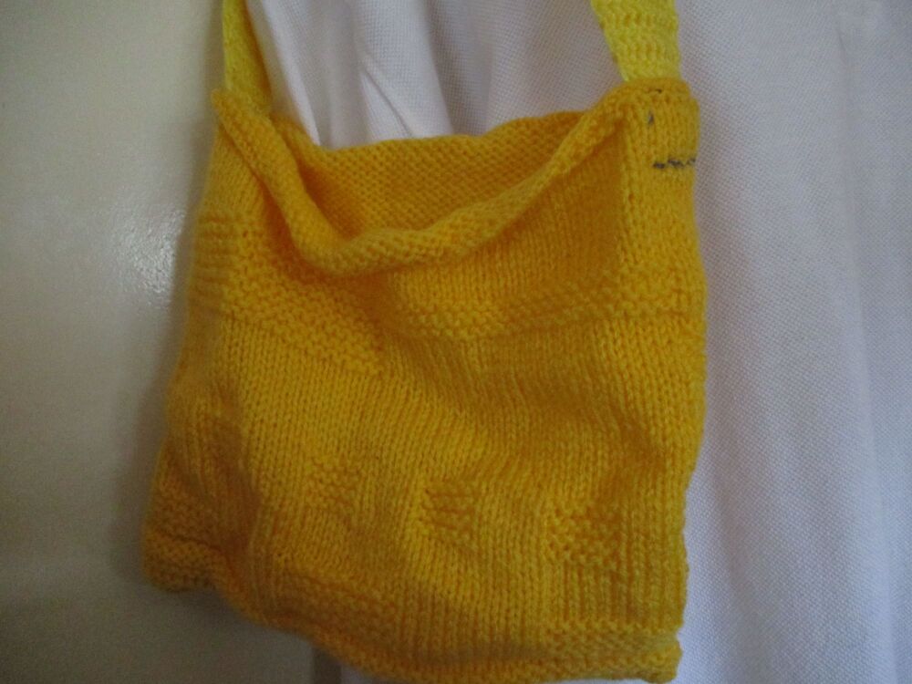 Darker Yellow 2 Tone Patterned Knitted Bag. Knitted By KittyMumma