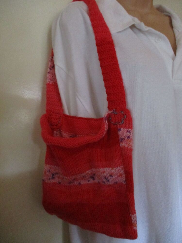 Red White Floral Patterned Knitted Bag. Knitted By KittyMumma