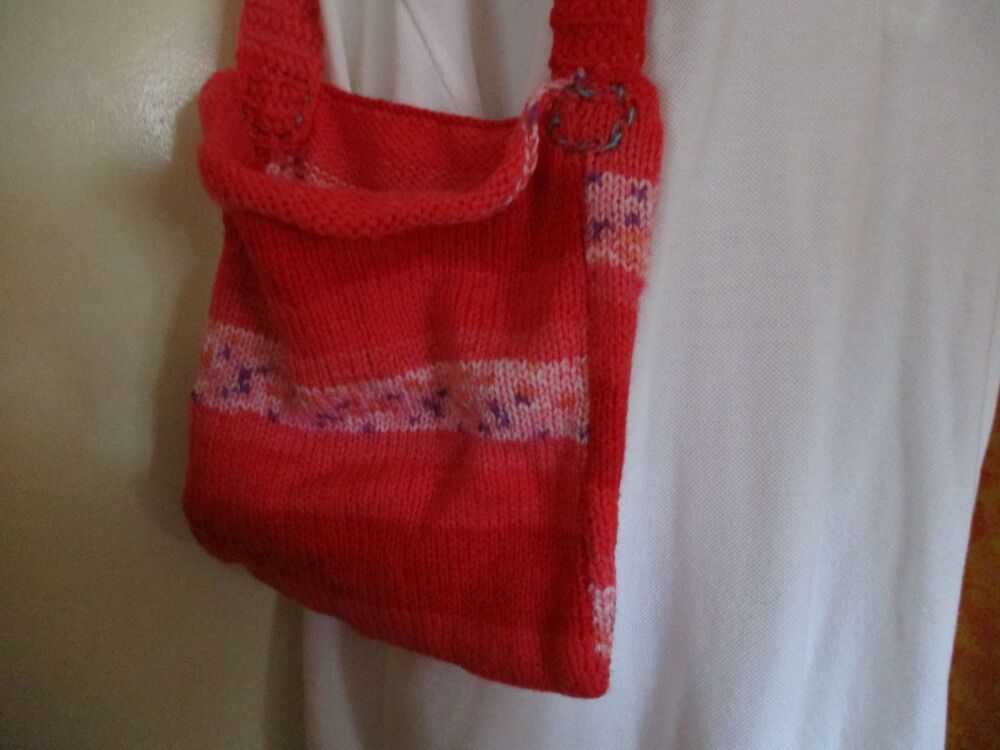 Red White Floral Patterned Knitted Bag. Knitted By KittyMumma