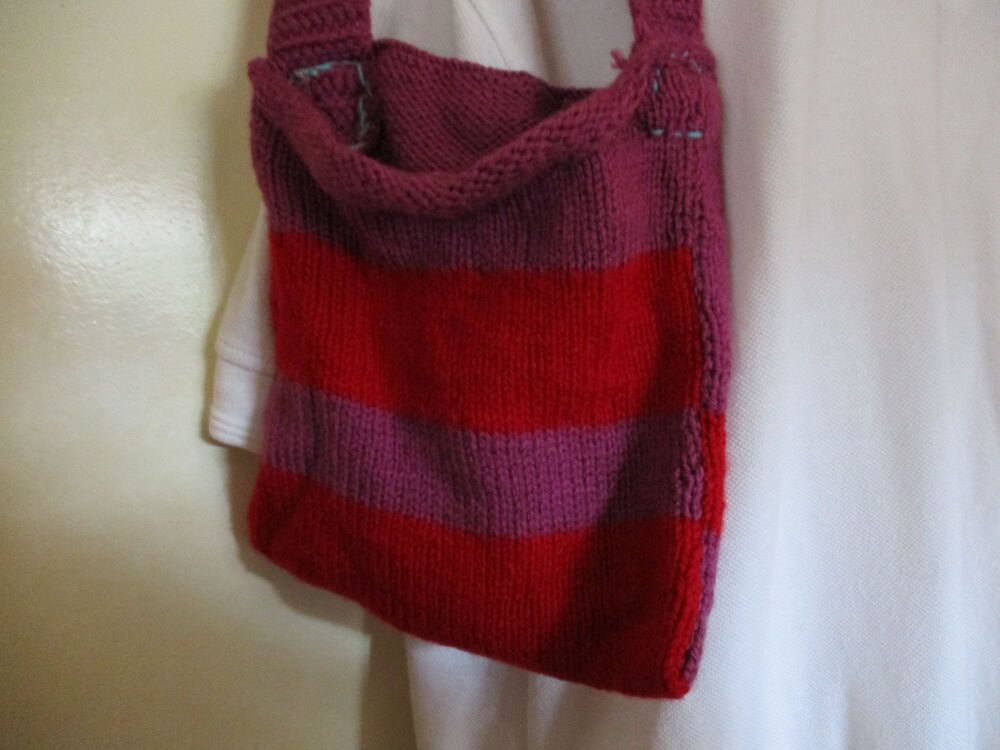 Purple Red Striped Knitted Shoulder Bag. Knitted By KittyMumma