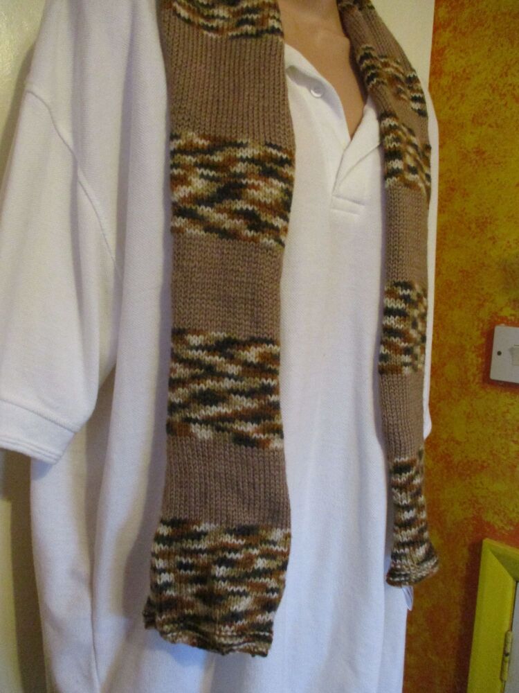 Brown Rainbow with Plain Brown 58.6" Scarf. Knitted By KittyMumma