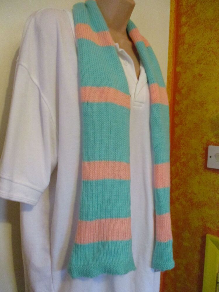 Mint Peach Banded 54" Scarf. Knitted By KittyMumma