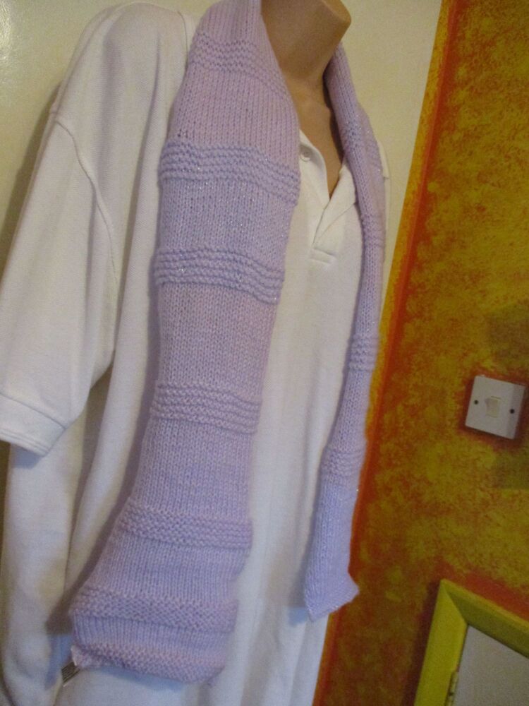Glittery Lilac Ribbed 52" Scarf. Knitted By KittyMumma
