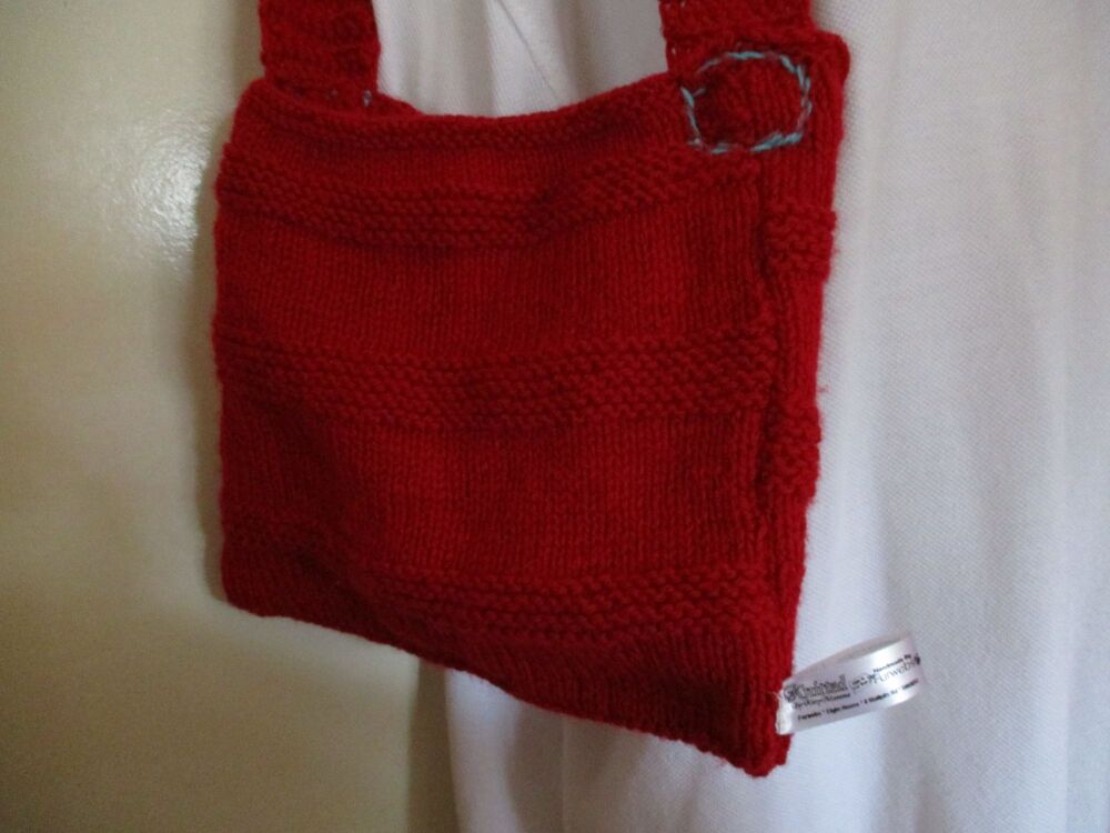 Banded Pattern Red Knitted Shoulder Bag. Knitted By KittyMumma