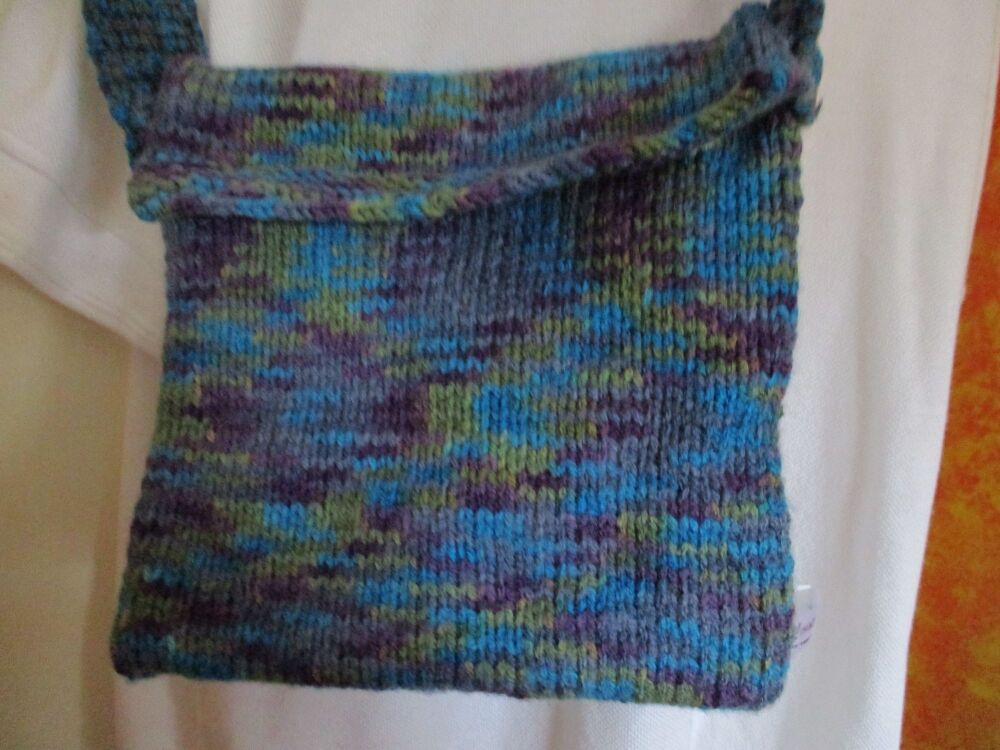 Topaz Blue Dark Grape Olive Green with matching Strap (Lighter) Knitted Shoulder Satchel Bag. Knitted By KittyMumma