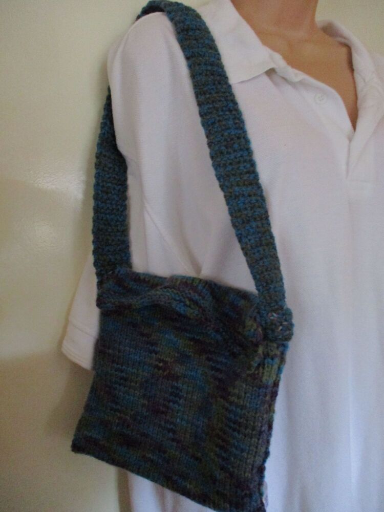 Topaz Blue Dark Grape Olive Green with matching Strap (Darker) Knitted Shoulder Satchel Bag. Knitted By KittyMumma
