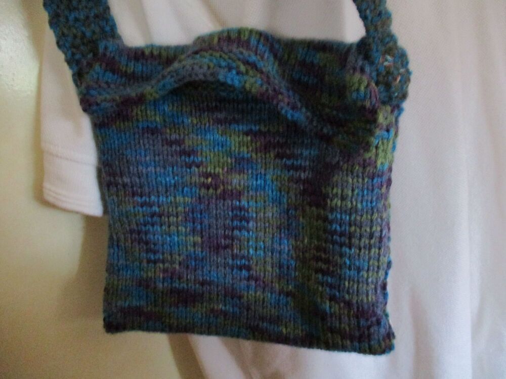 Topaz Blue Dark Grape Olive Green with matching Strap (Darker) Knitted Shoulder Satchel Bag. Knitted By KittyMumma