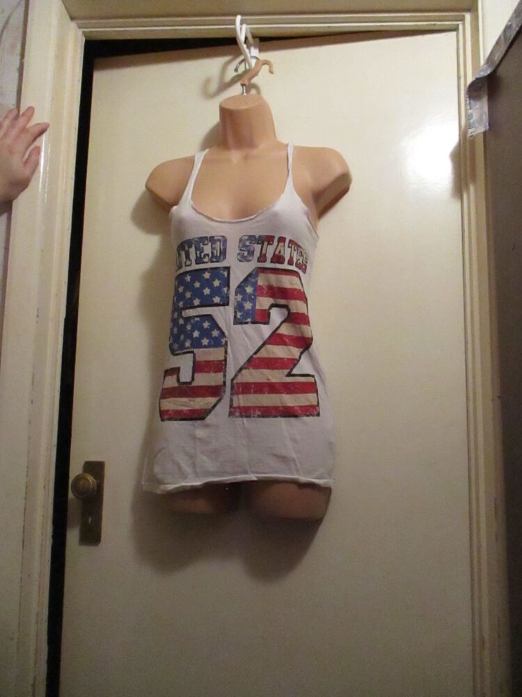 White USA Atmosphere Straggly Vest Top Size 8