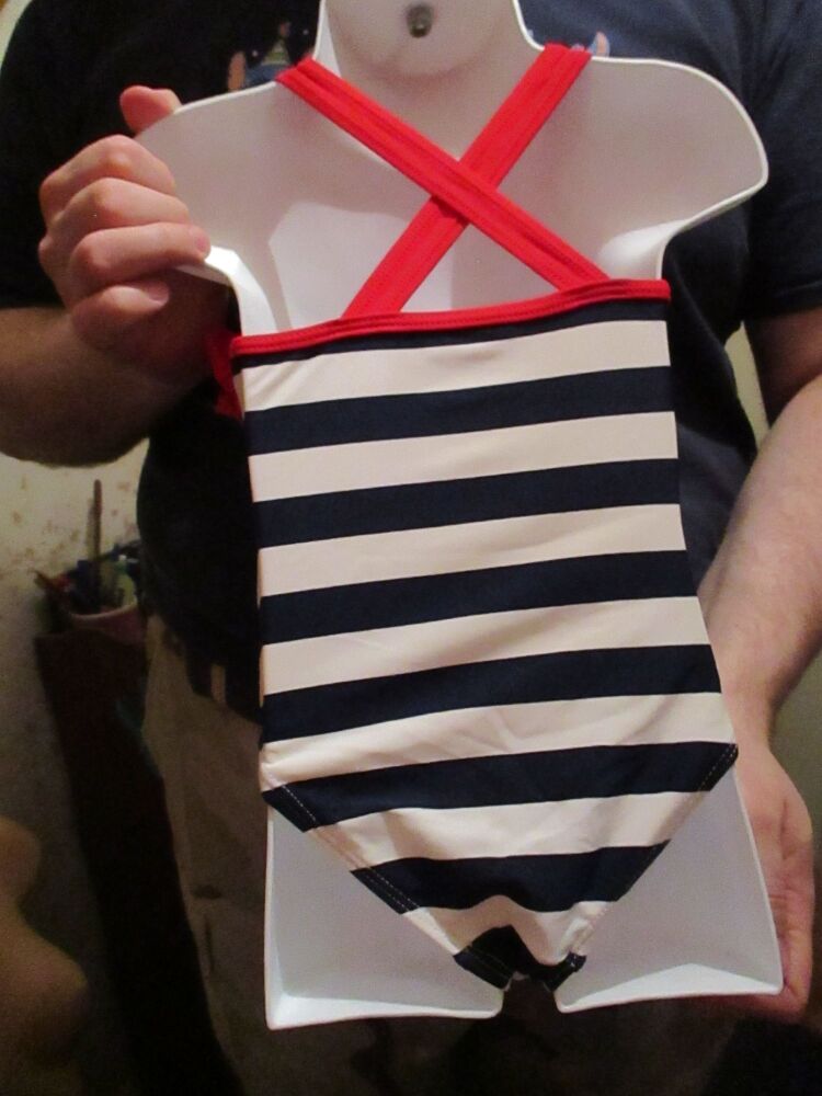 TU Size 1 Years White Dark Blue & Red One Piece Swimsuit