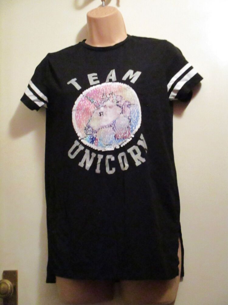 Black Size 14-15 Years - Team Unicorn Sequin Reveal Image Tshirt