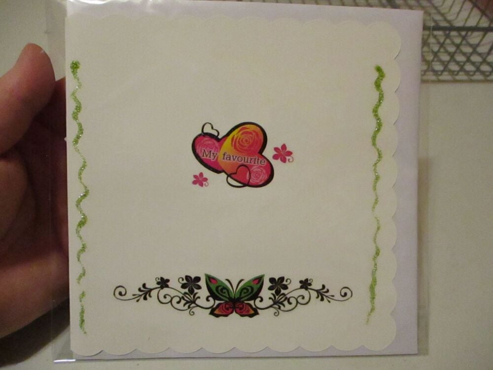 "My Favourite" Hearts & Butterfly - 15cm Scallop Edge Greetings Card [blank]