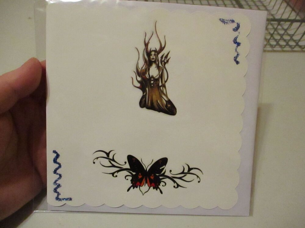Dark Spirit & Butterfly - 15cm Scallop Edge Greetings Card [blank]