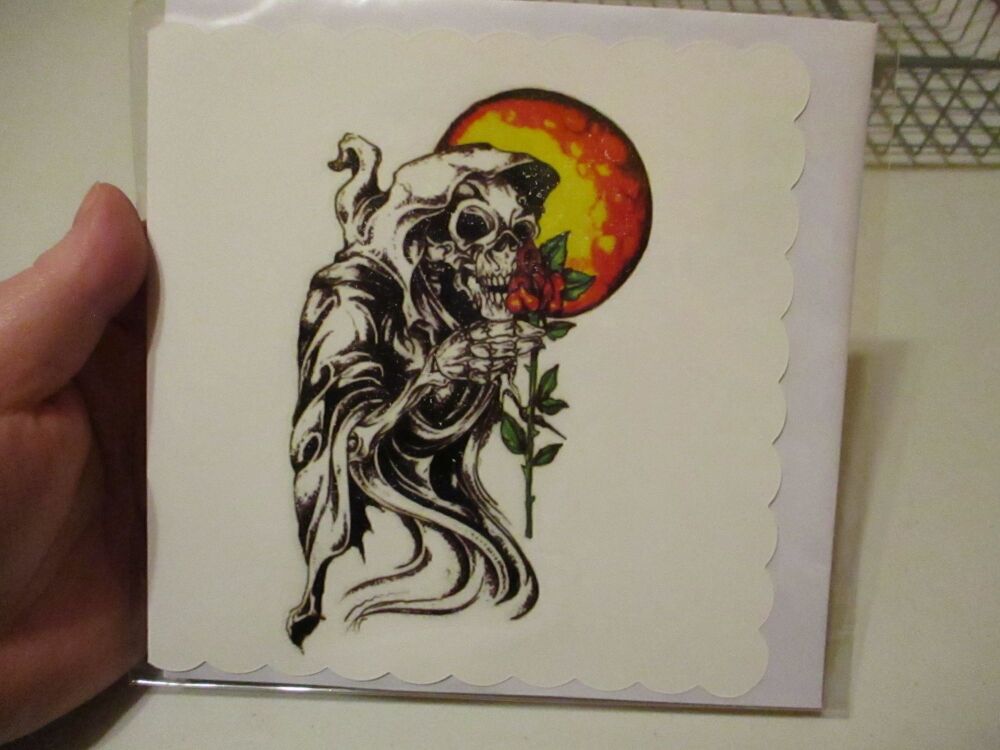 Reaper, Rose & Sun - 15cm Scallop Edge Greetings Card [blank]