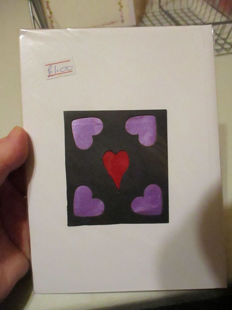 Purple Hearts with Red Heart Center White Card - [Blank]