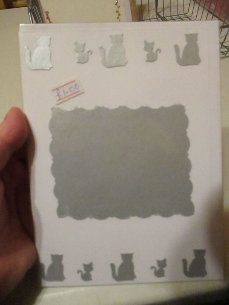 Silver Cats Design with Block - White Card - [Blank]