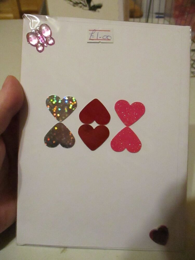 Mirrored Hearts Design with Butterfly - White Card - [Blank]