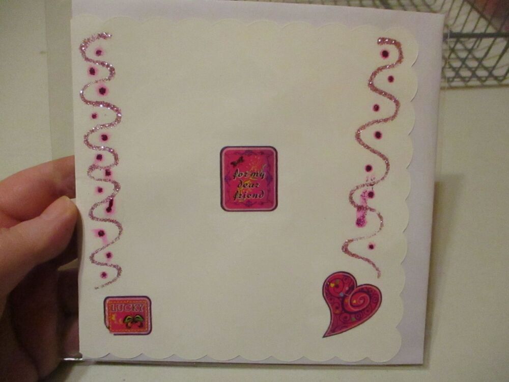 "For My Dear Friend" Heart Swirl "Lucky" Design (Smudged) - 15cm Scallop Edge Greetings Card [blank]