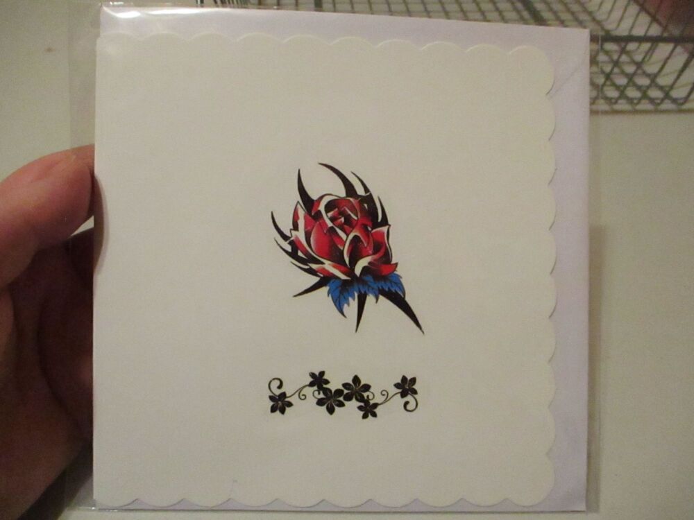 Dark Rose & Floral Design - 15cm Scallop Edge Greetings Card [blank]