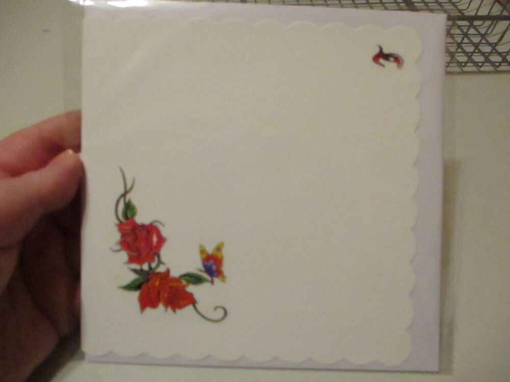 Floral Vine with Butterfly - 15cm Scallop Edge Greetings Card [blank]