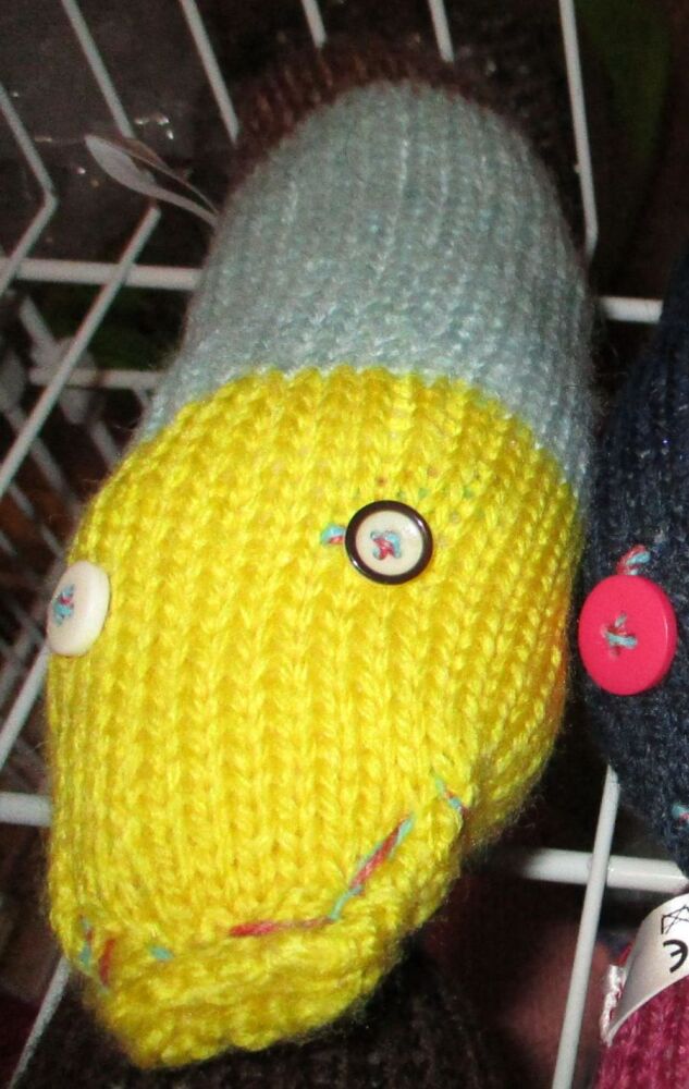 Yellow Blue Brown Body with White Ringed Eyes Chunky Mini Grub Knitted Soft Toy[CMS23]