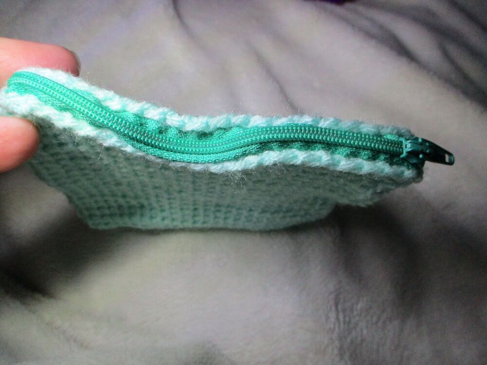 Mint Green Tunisian Crochet Yarn Zipped Pouch/Purse with Green Zip