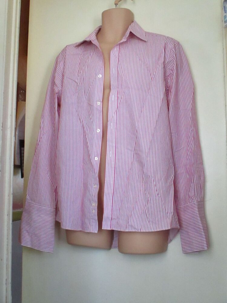 Pink & White Pin Striped Dehavilland Long Sleeve 16" Collar Shirt