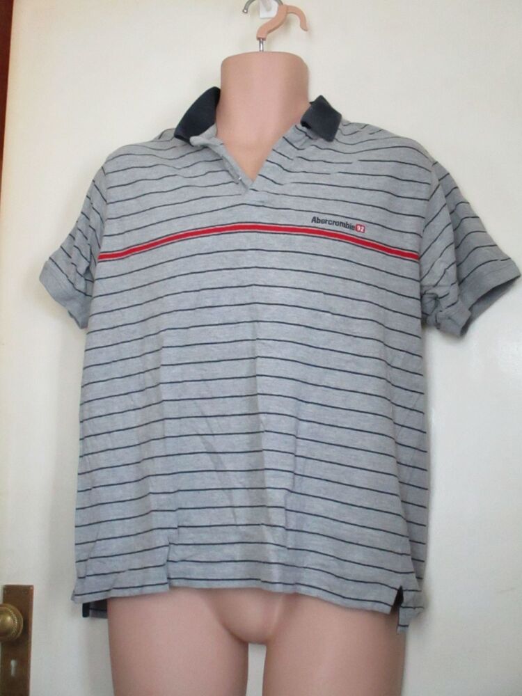 Grey & Blue Striped Vintage Look Abercrombie & Fitch T-shirt - Size Large