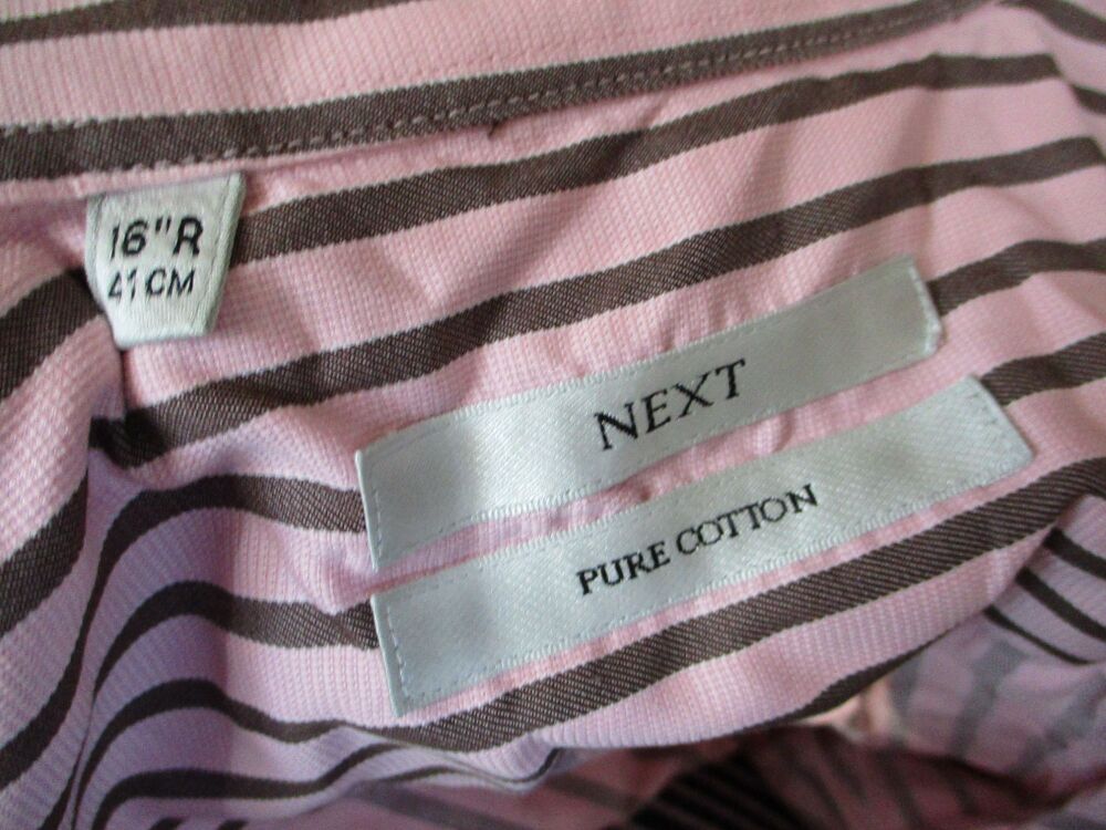 Next Pink & Brownish Grey Striped Size 16" Collar Long Sleeve Shirt