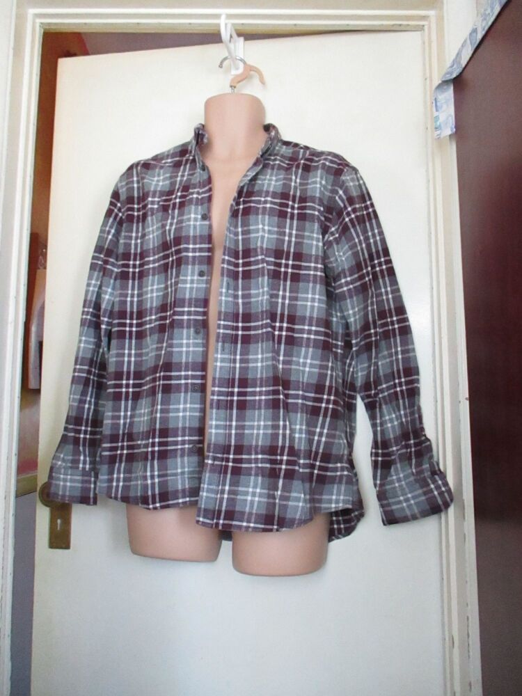 Florence & Fred Dark Berry & Grey Striped Size Large Long Sleeve Shirt