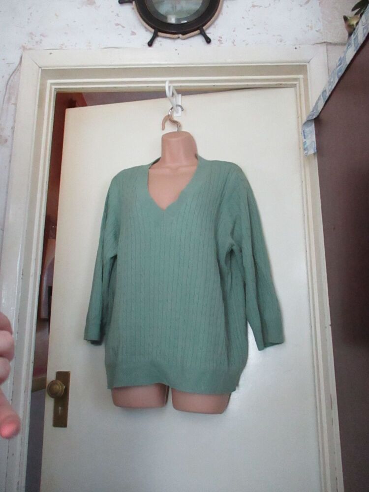 Vintage 90s BHS Green Knitted Jumper Top V-Neck - Size 20 slight staining